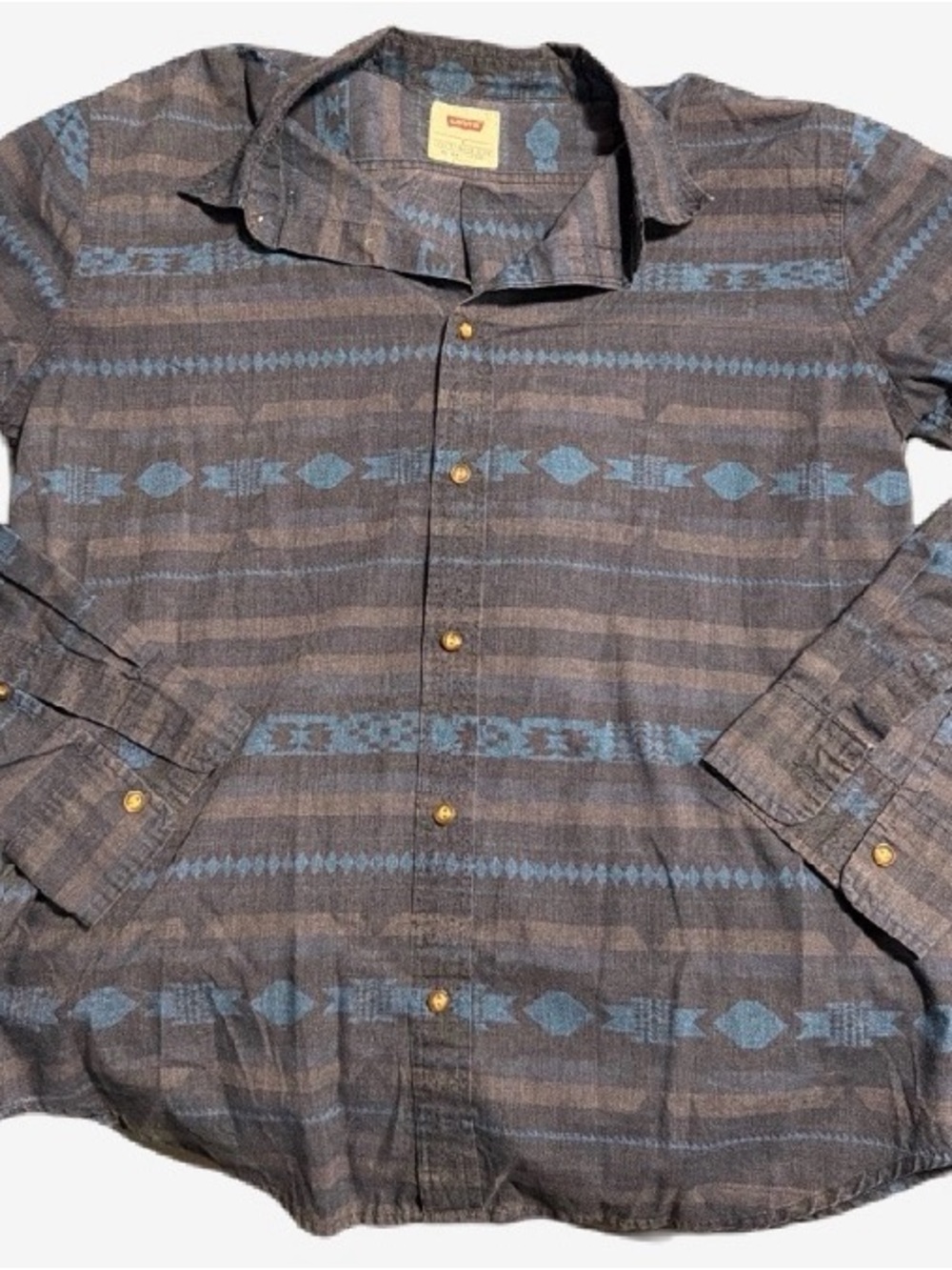 Levi's Brown and Blue Aztec-Pattern Button Down Shirt